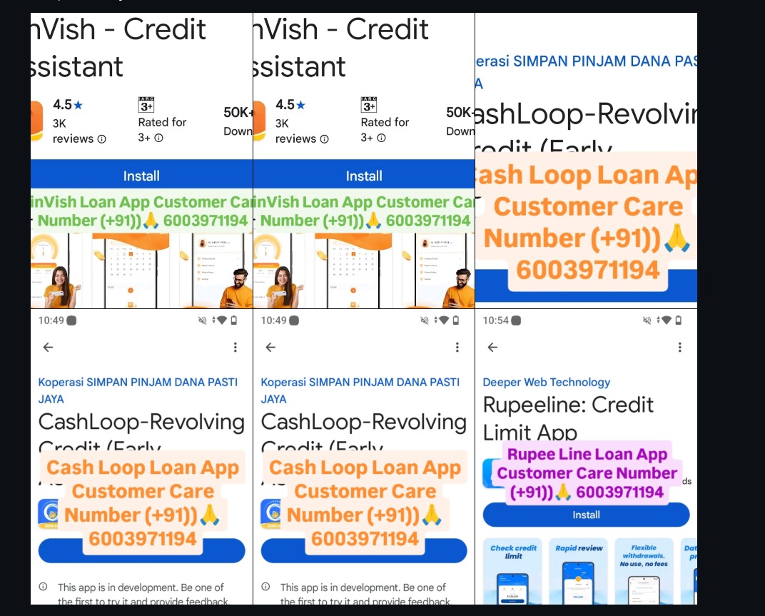 inVish, CashLoop, and Rupeeline scam apps on Play Store